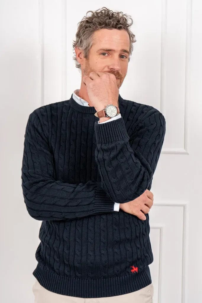 Suéter trenzado cuello redondo Hombre Azul oscuro - imagen 6
