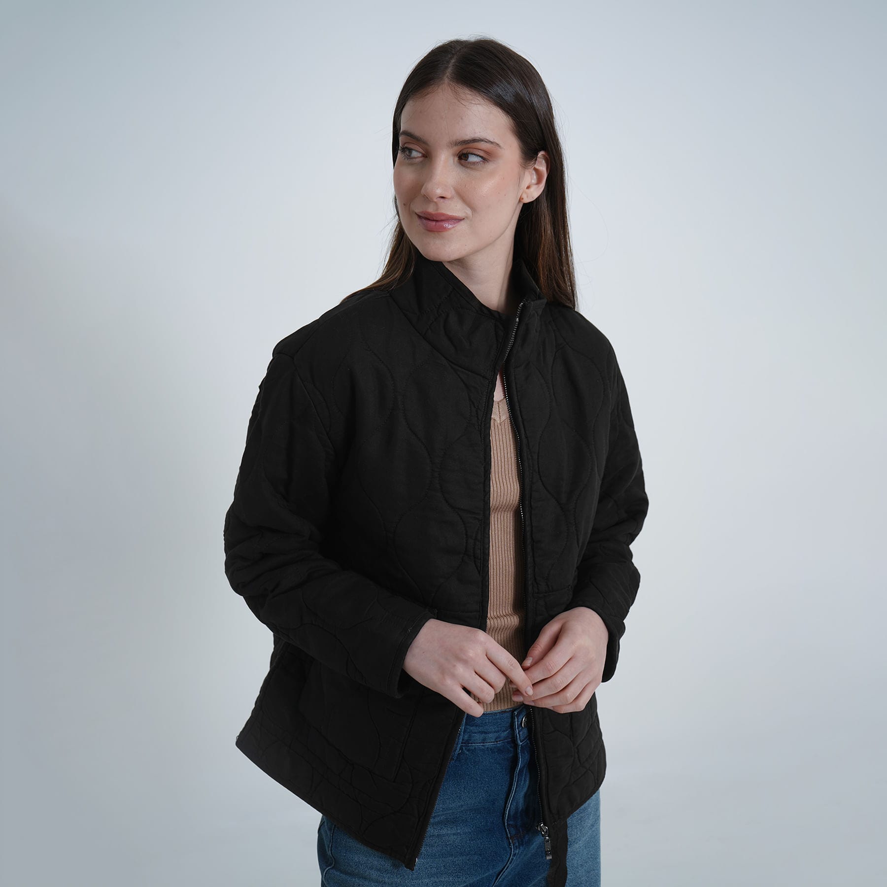 Chaqueta acolchada manga larga cuello alto con bolsillos de parche - imagen 11