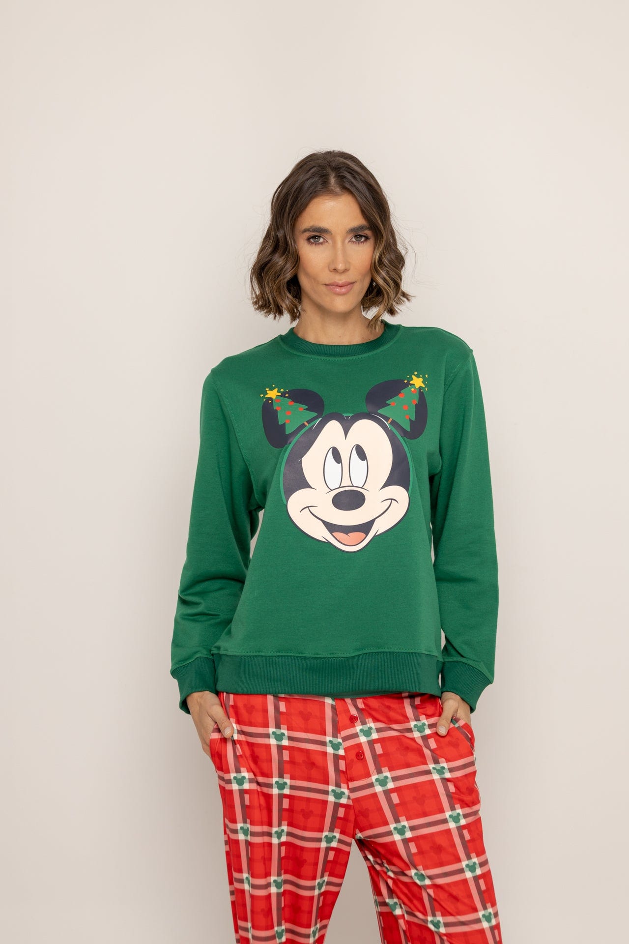 Conjunto Pantalón Crewneck Verde Navidad Mickey - imagen 3