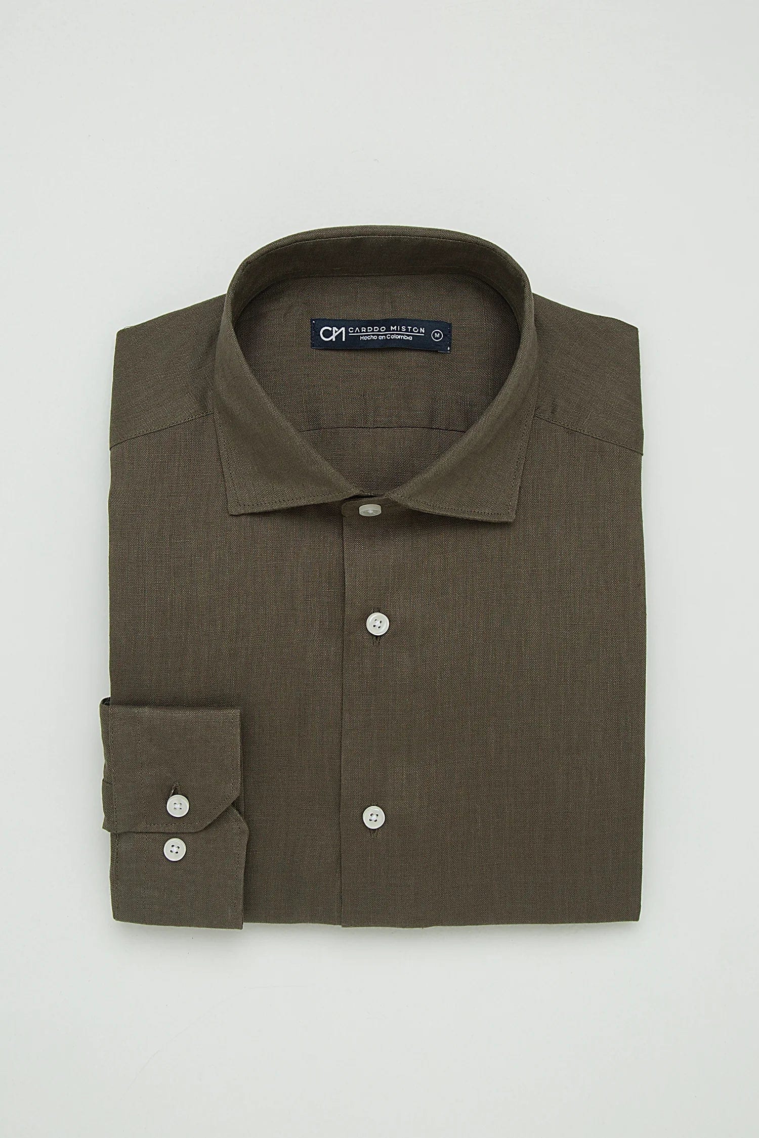 Camisa Button Under Lino Verde Oliva - imagen 4