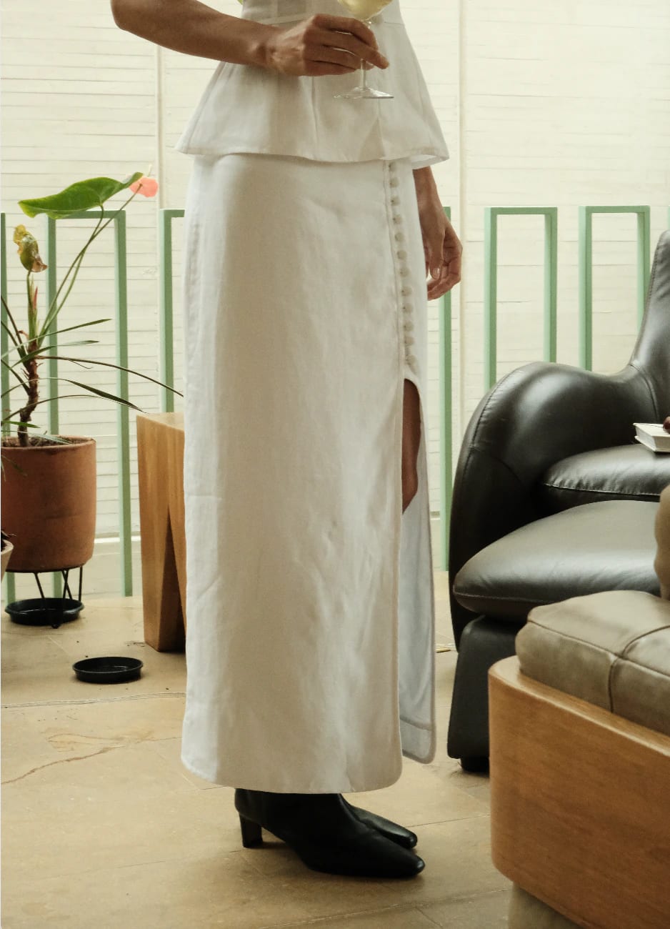 Falda Qipao de lino | Blanco - imagen 3