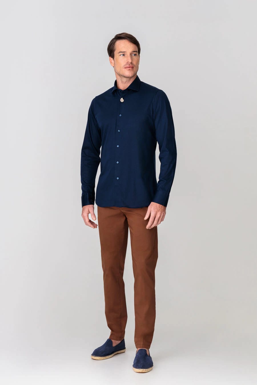Men's cotton shirt navy jersey - imagen 3