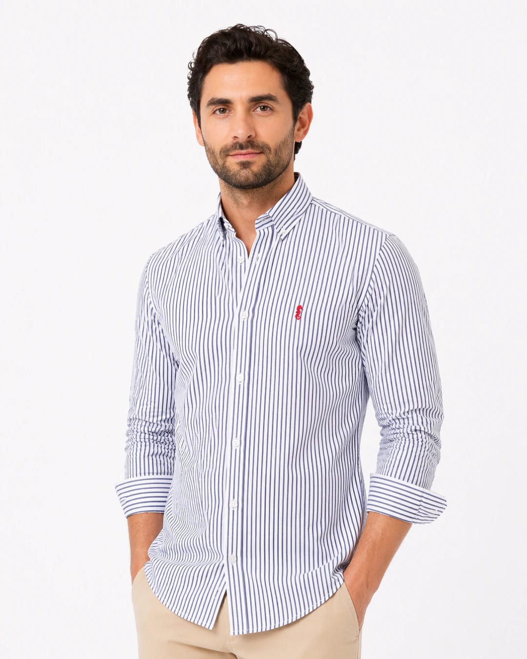 Camisa 100% Algodón Manga Larga Rayas Azul Oscuro - imagen 1