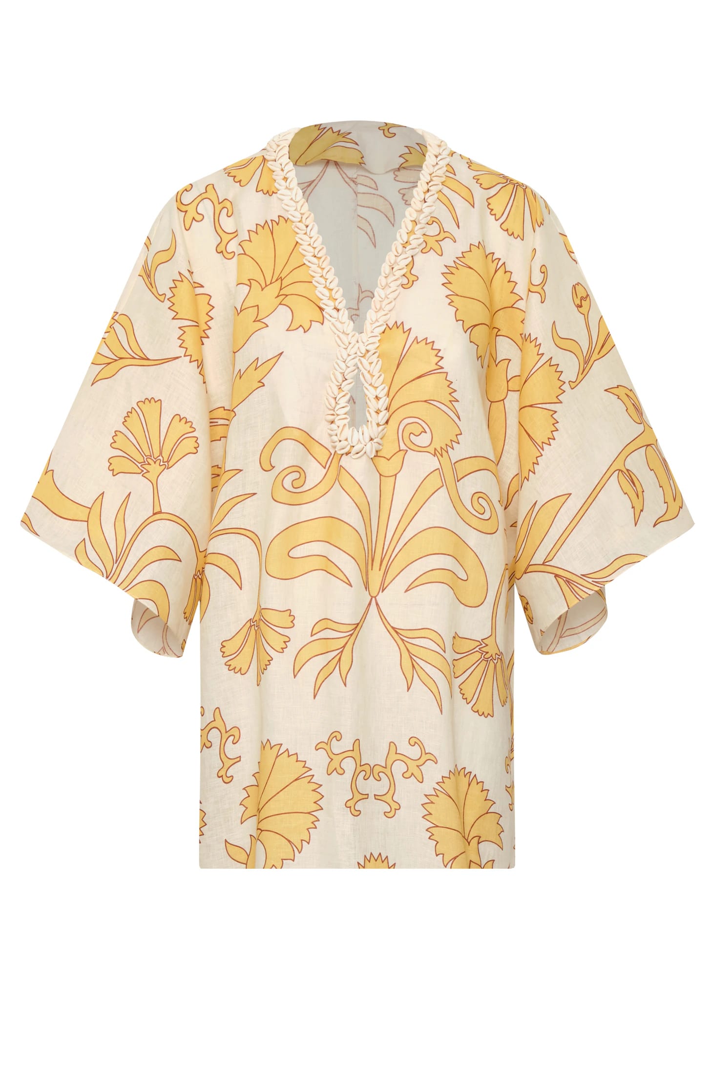 Andina Hand-Embroidered Linen Mini Tunic / Yellow Flowers - imagen 2
