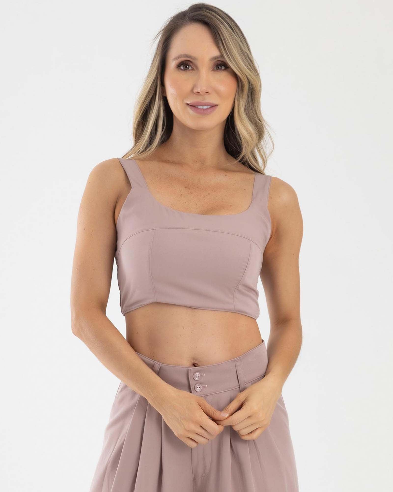 Blusa corta casual mora malva golden hour fiber - imagen 1