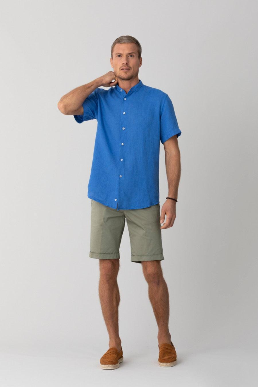 men’s linen shirt mao blue intense basic - imagen 5