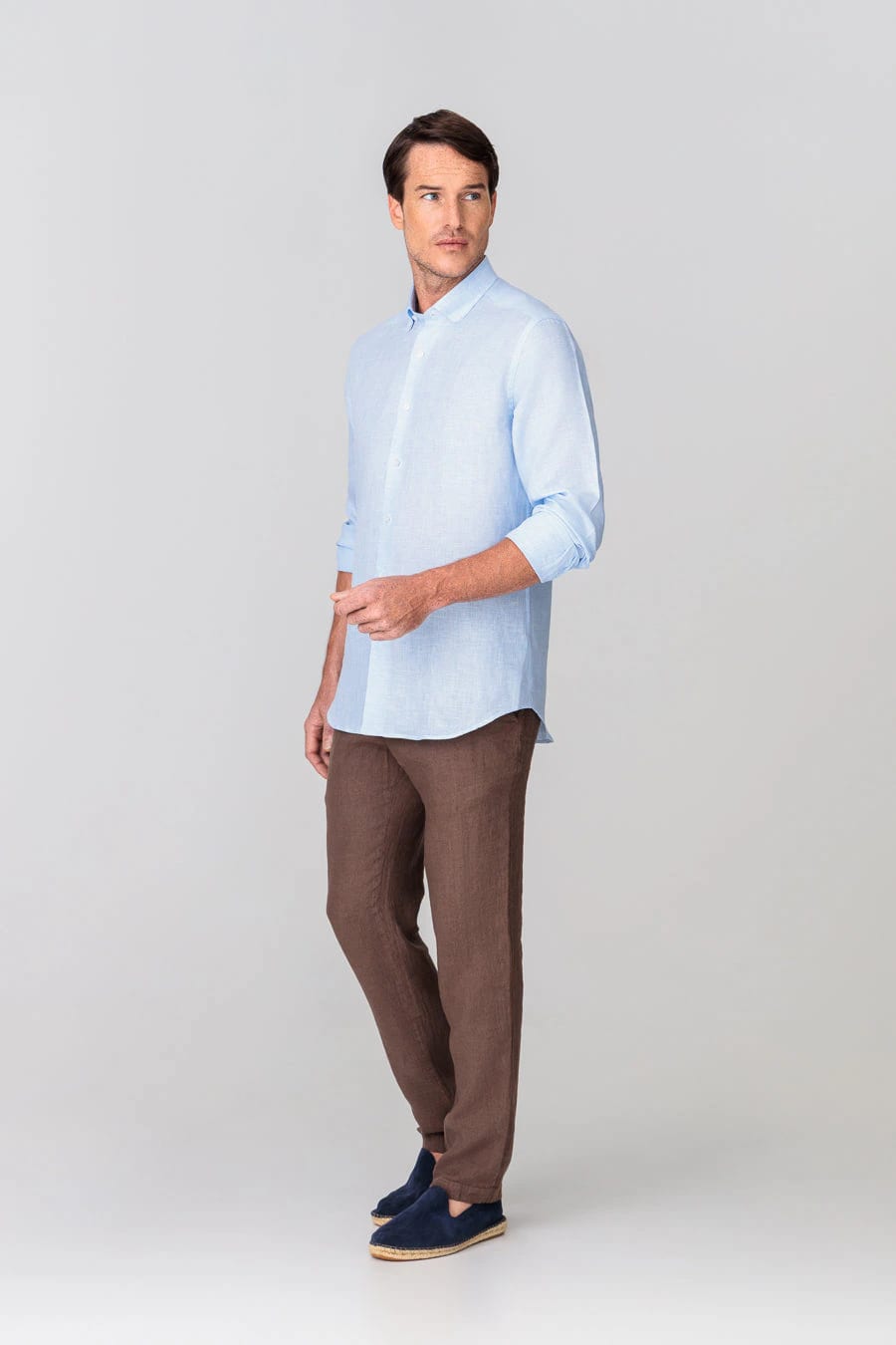 Men's linen shirt checks blue - imagen 8