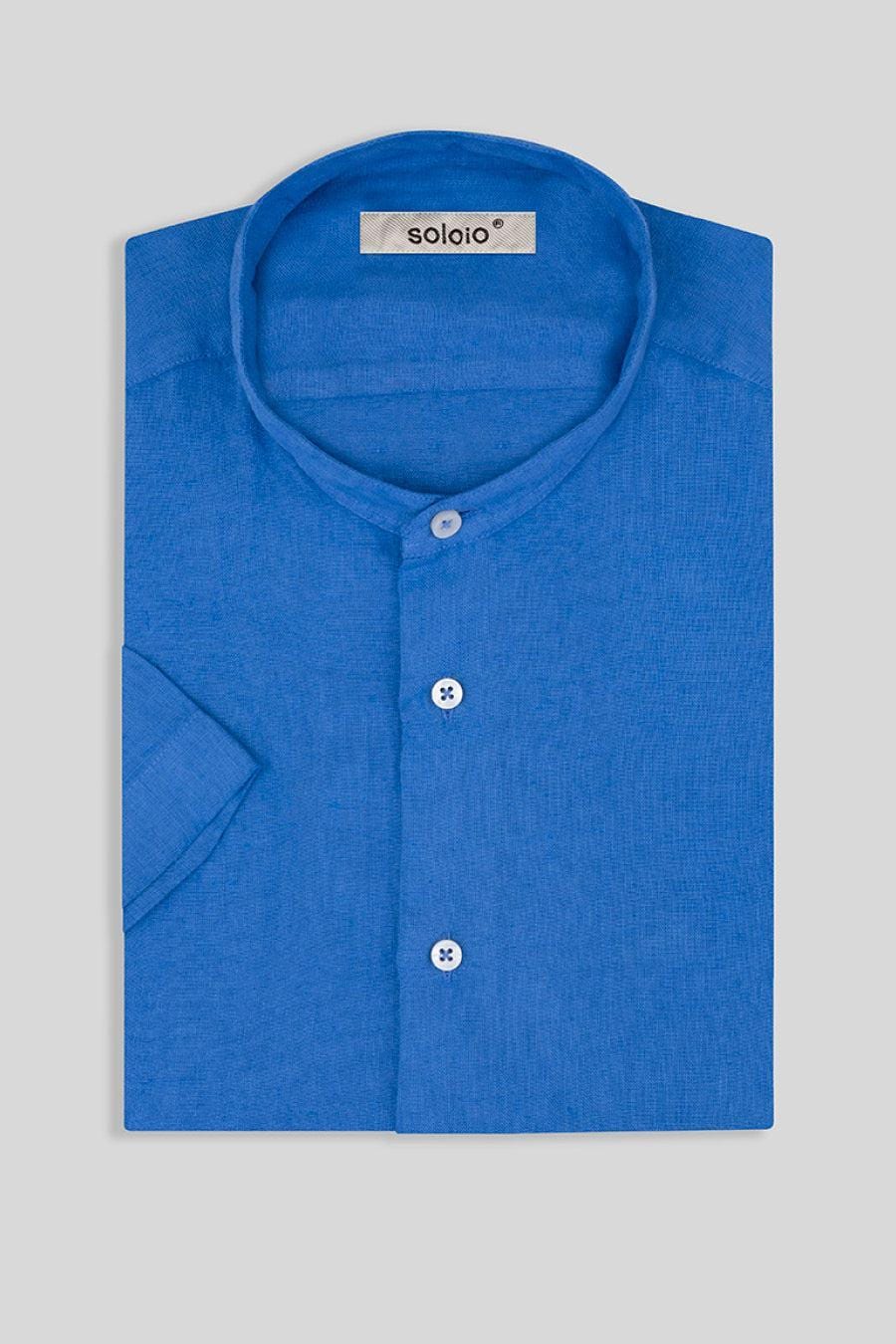 men’s linen shirt mao blue intense basic - imagen 3
