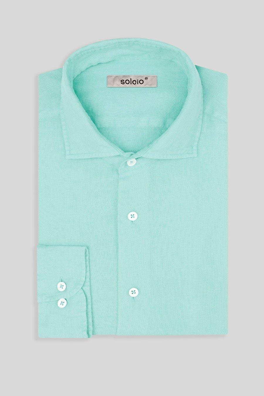 Men's linen shirt aquamarine basic - imagen 4