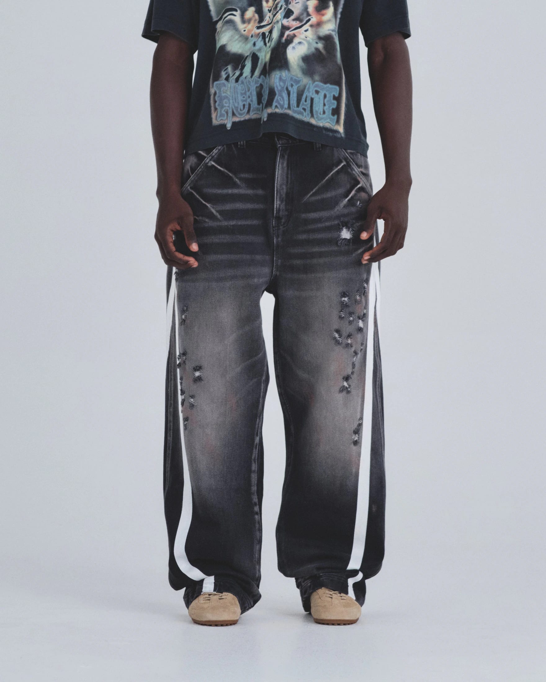 Holy State Stripe Wide Jeans Ash Black - imagen 2