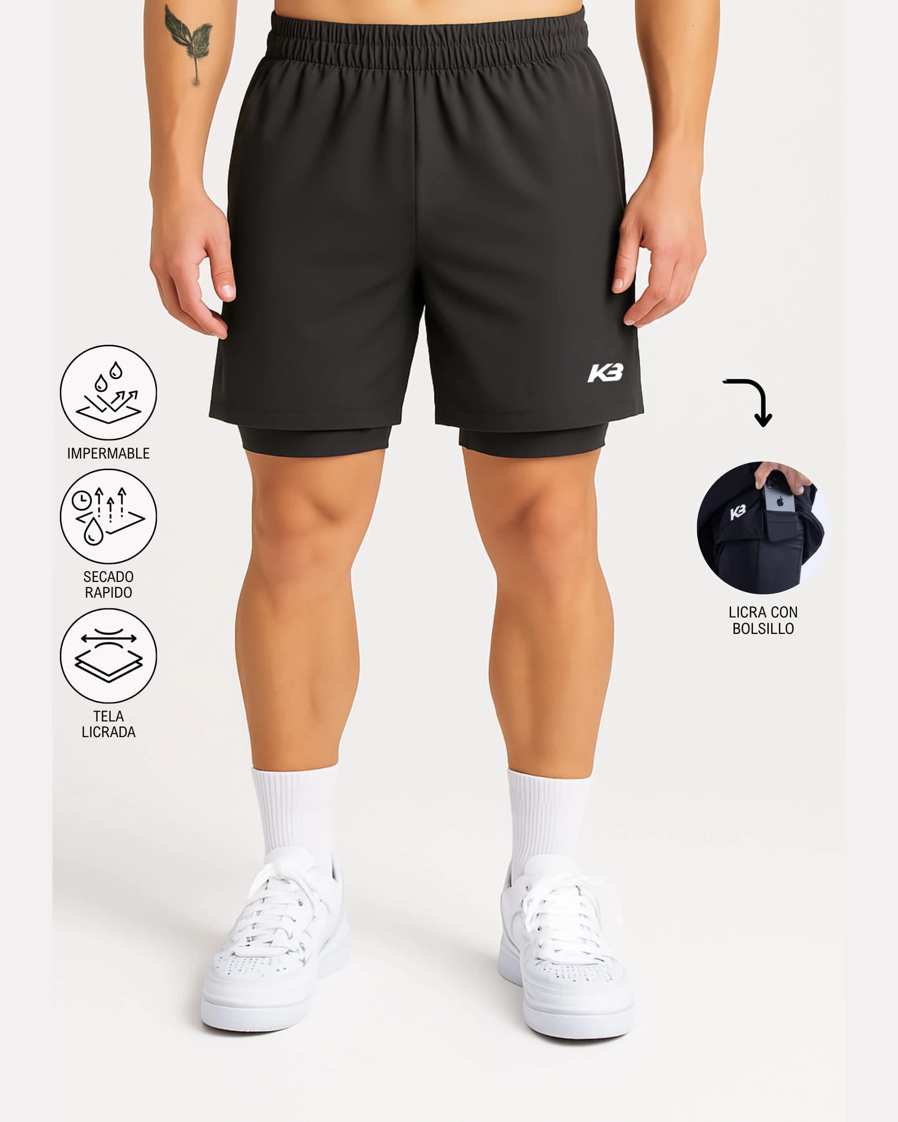 Pantaloneta Con Licra Y Bolsillo┃KBMEN RF.103 - imagen 5