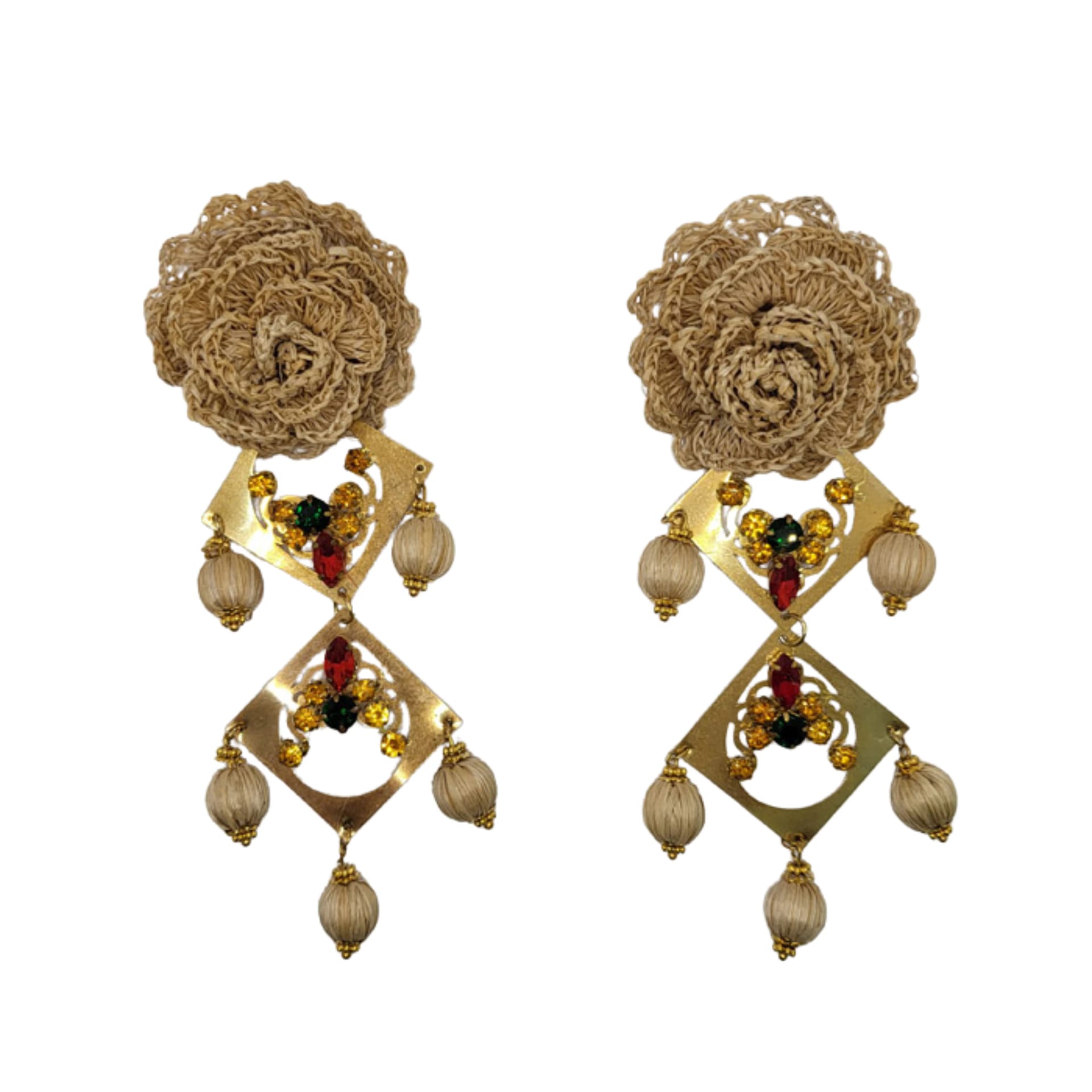 Beige Bloom Rhombus Earrings - imagen 1