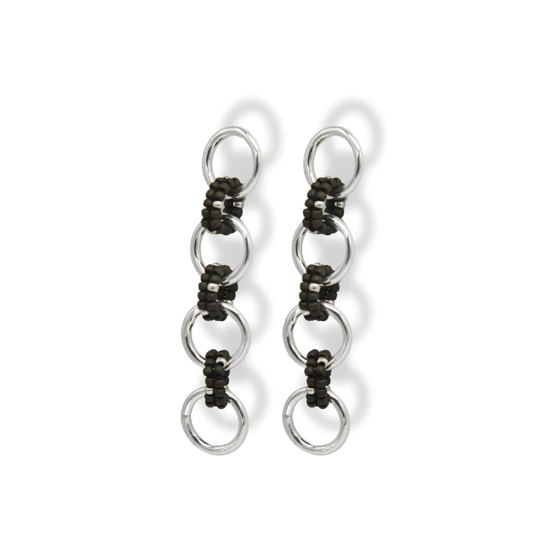 Aretes entrelazados tejidos largos verde oscuro plata - imagen 1