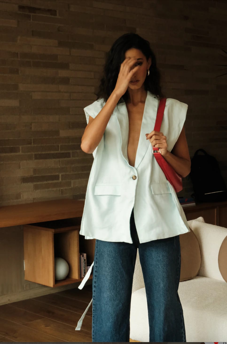 Blazer Vest Sera de lino | Azul claro - imagen 2