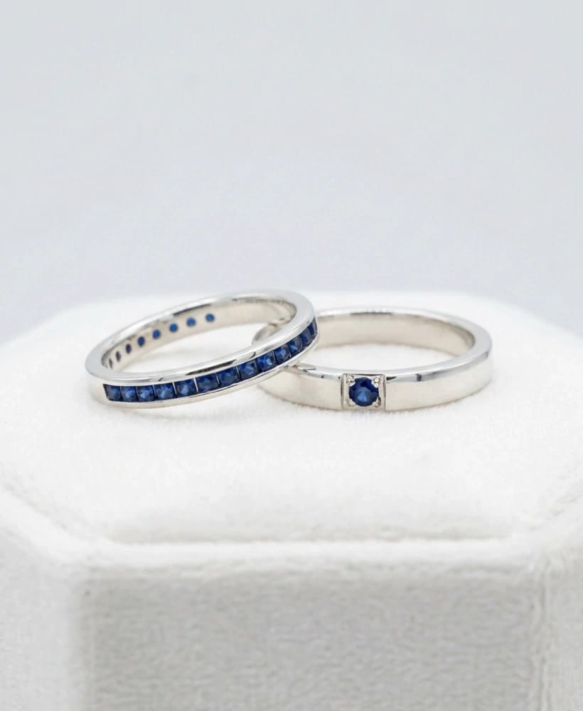 Argollas en plata rodinada y zafiro azul - imagen 2