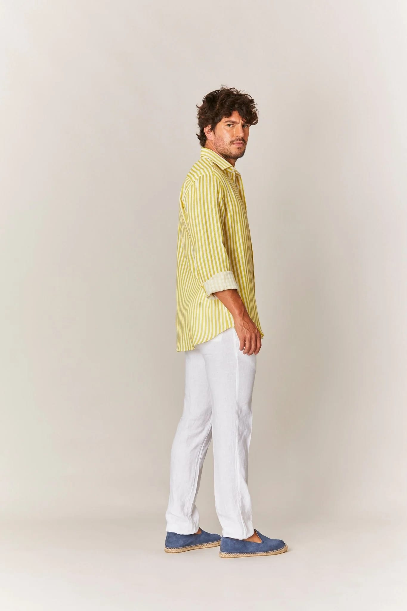 Men's linen shirt yellow striped - imagen 11