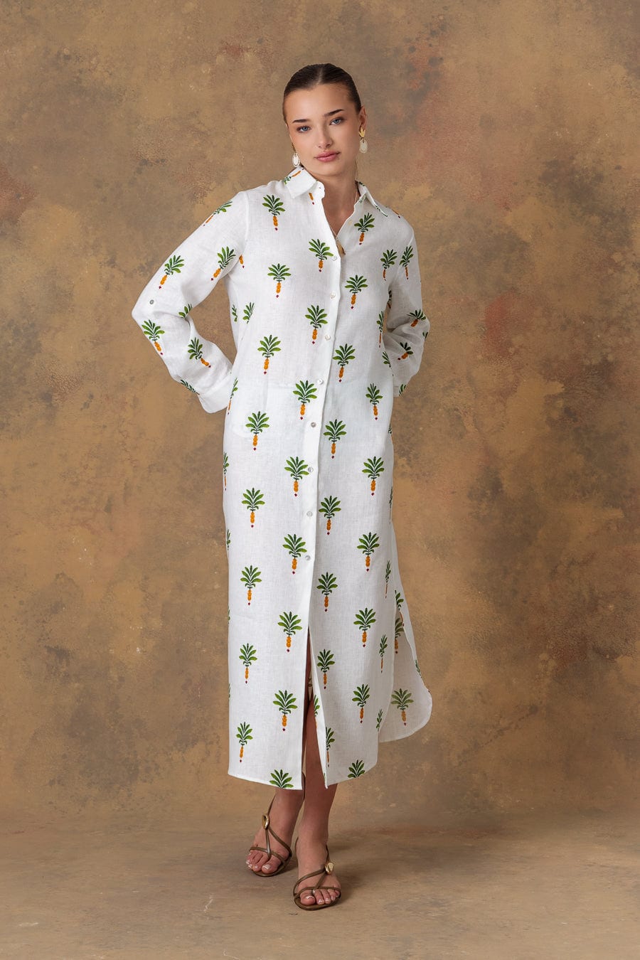 Women's dress linen orfeo white - imagen 1