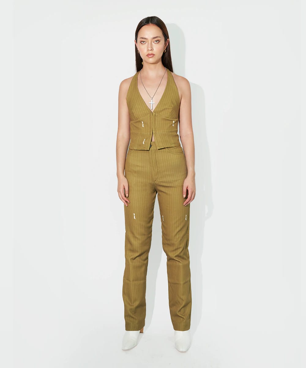 Halter Vest In Green Pinstripe - imagen 3
