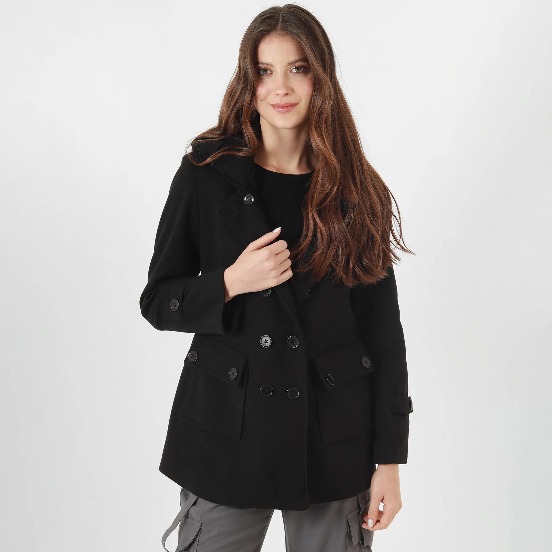 Chaqueta abrigo trench cruzado cuello solapa con capucha - imagen 22