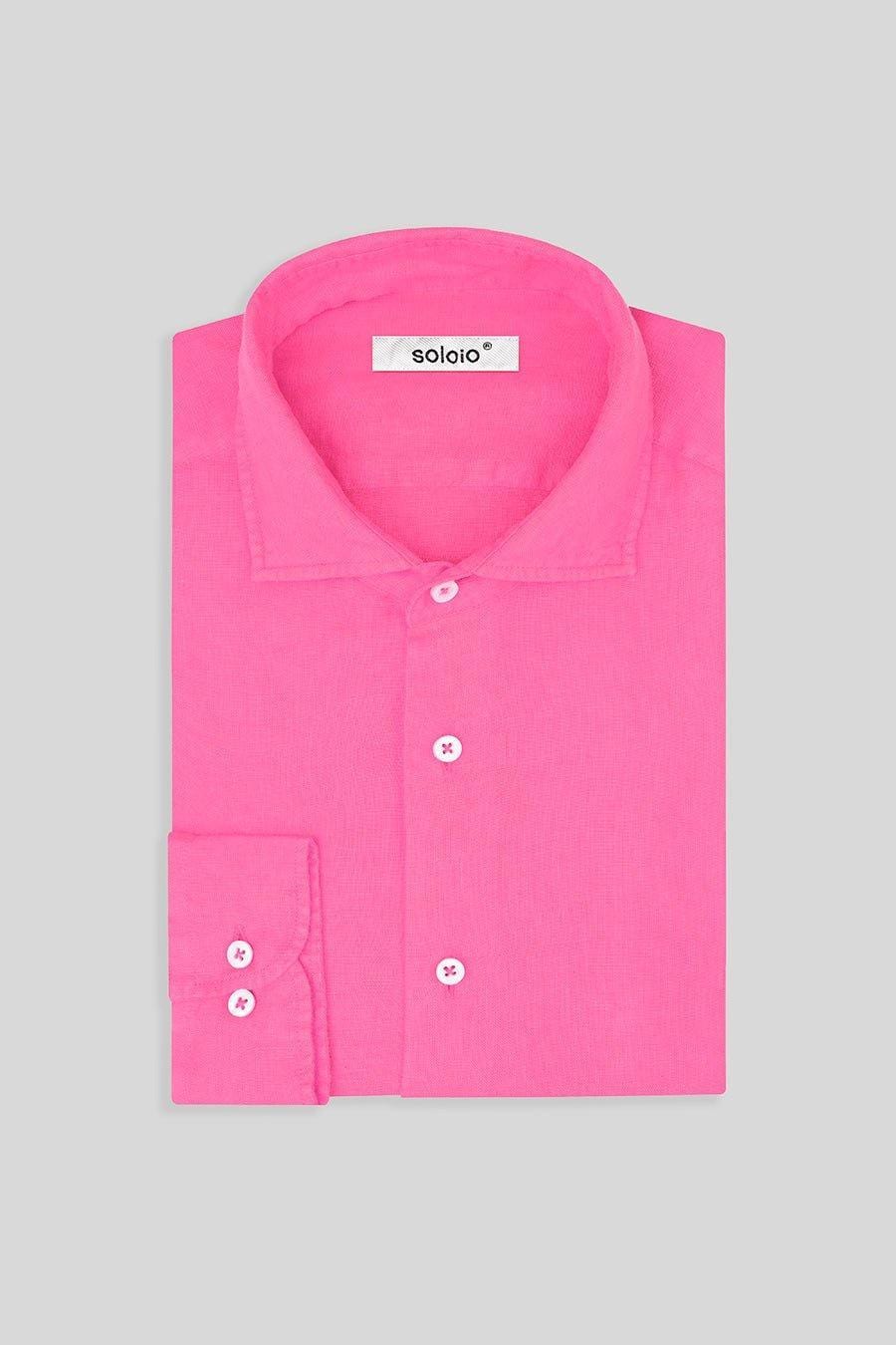 Men's linen shirt bright pink basic - imagen 2