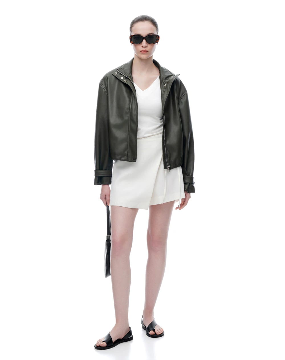 Chaqueta regular tipo cuero verde mujer - imagen 5