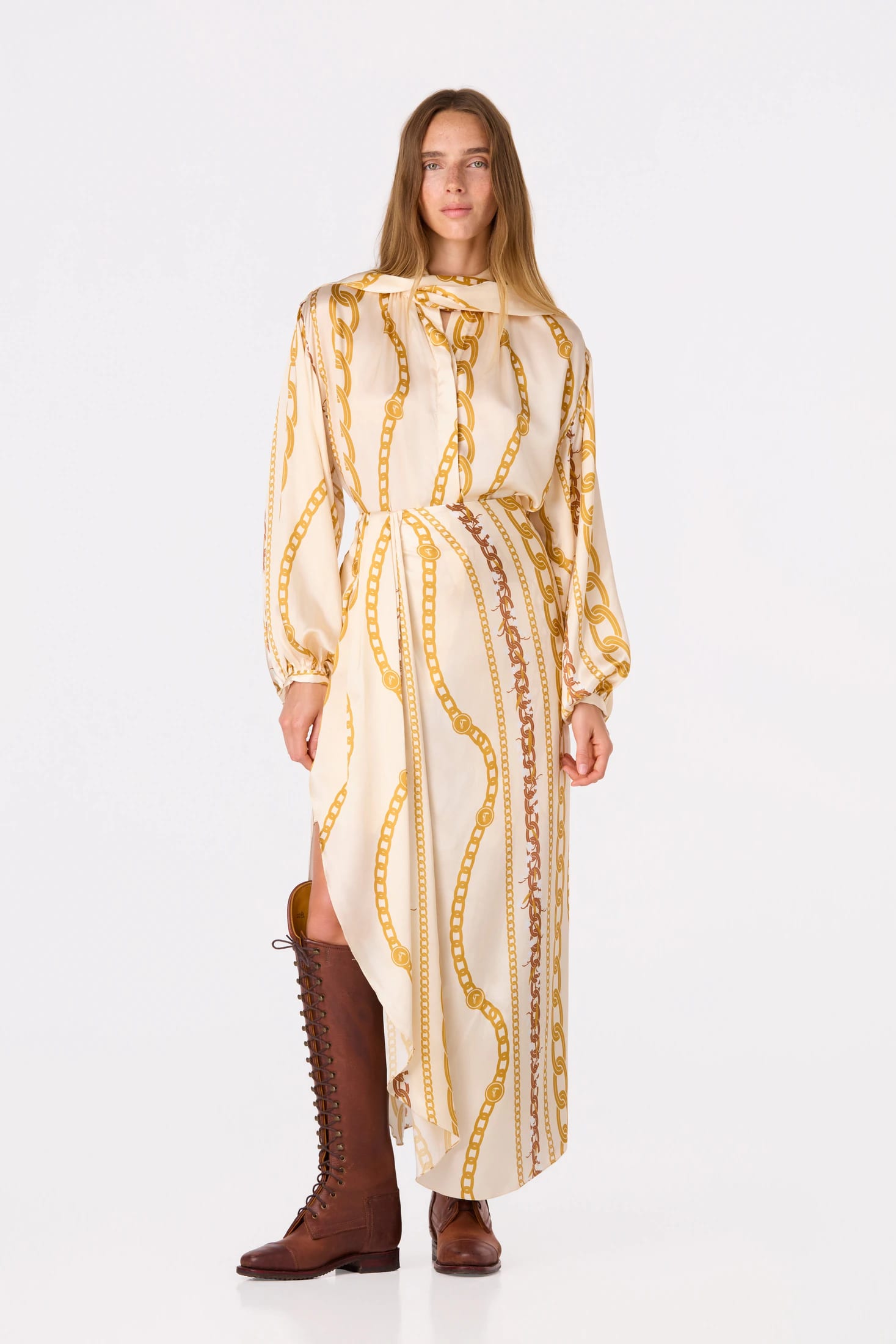 Simonetta Satin Silk Maxi Shirt / Gold Chains - imagen 1