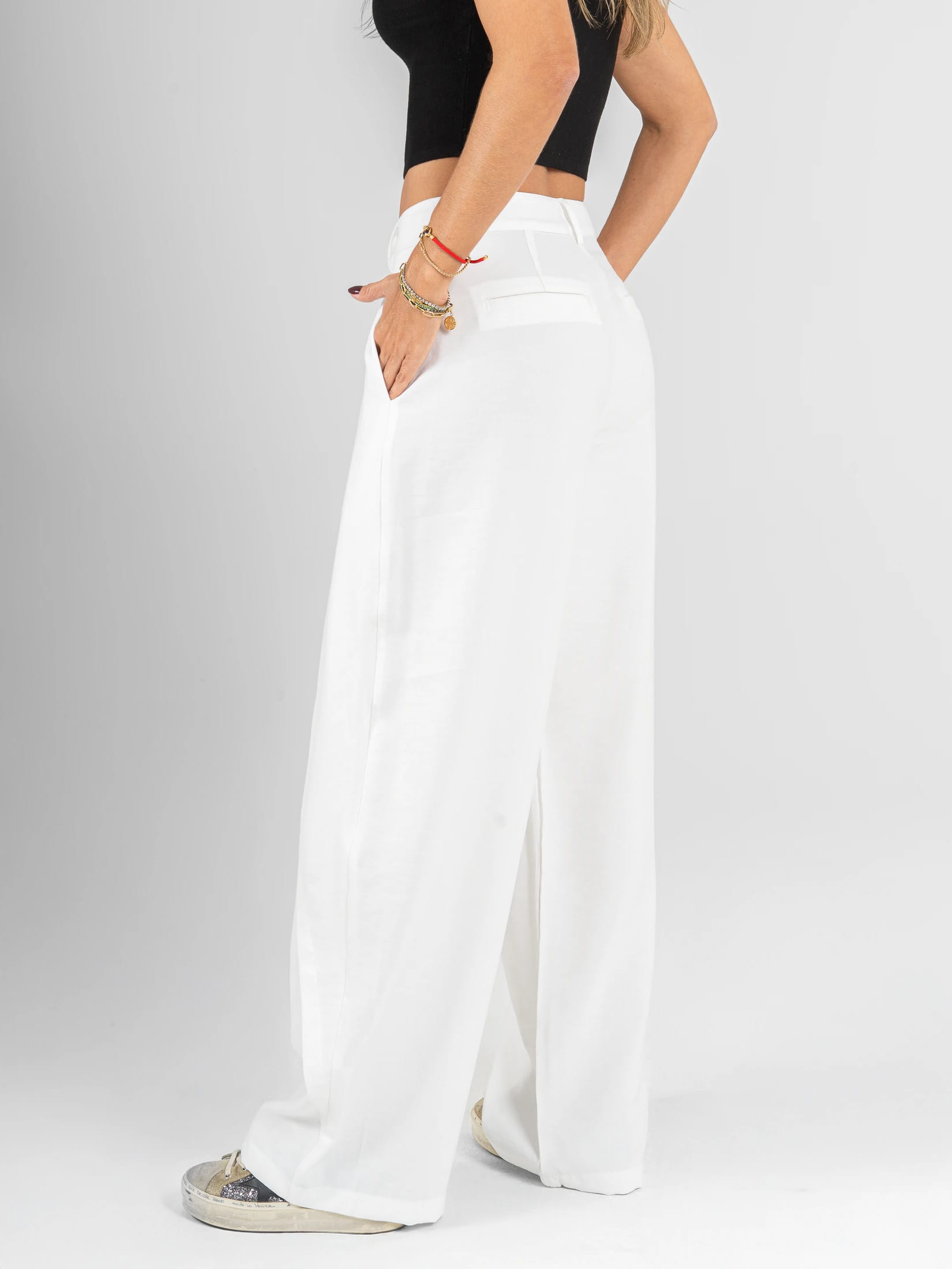 Ref: 0620550 Pantalón wide leg, tejido plano liviano, tiro alto, detalle delantero, tono ivory - imagen 3
