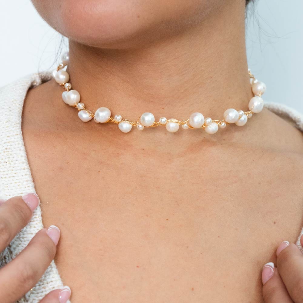 Collar Gargantilla Neria con Perla Dorado Para Mujer - imagen 2
