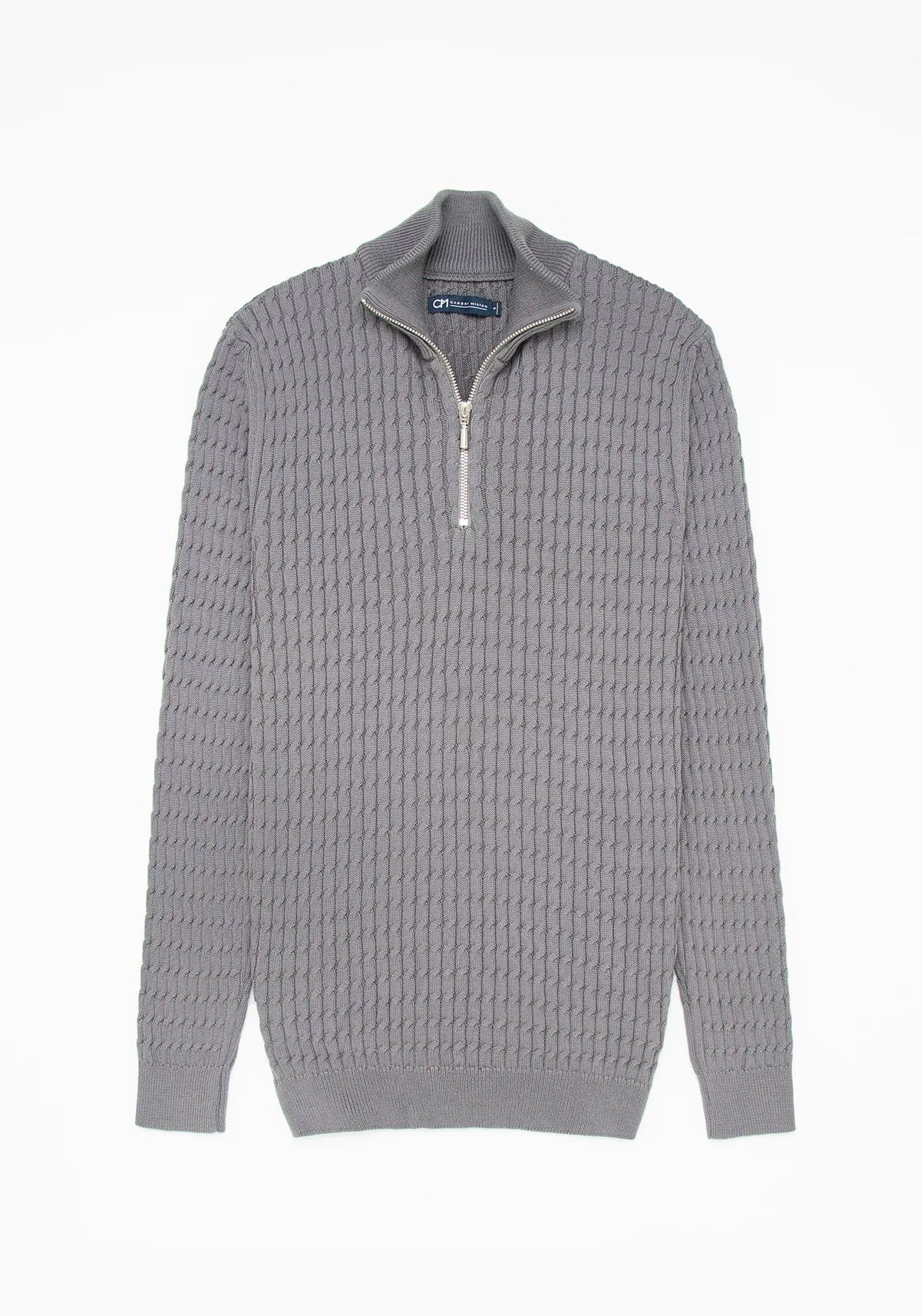 Saco Trenzado Half Zip Algodón Gris Oscuro - imagen 1