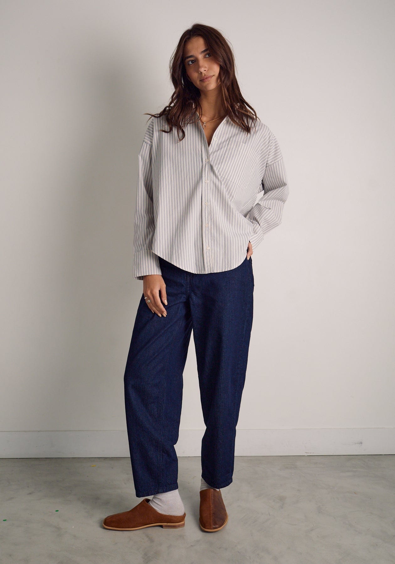Camisa Antonella Rayas Marfil - Azul - imagen 3