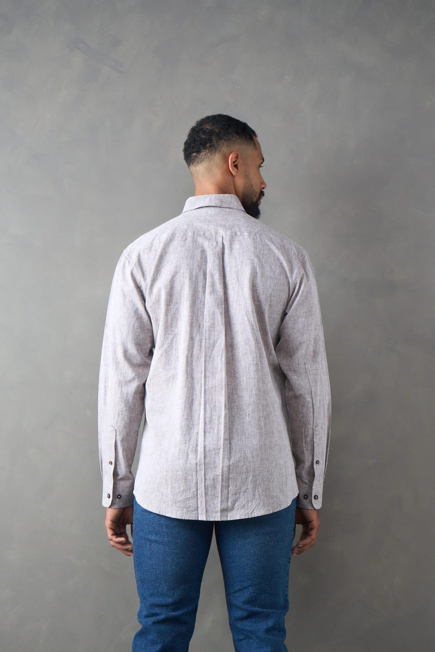 Camisa manga larga regular fit café Lino / Algodón - imagen 2
