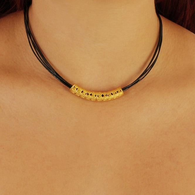 Collar Cuero 4 Vueltas y Accesorio Precolombino - imagen 2