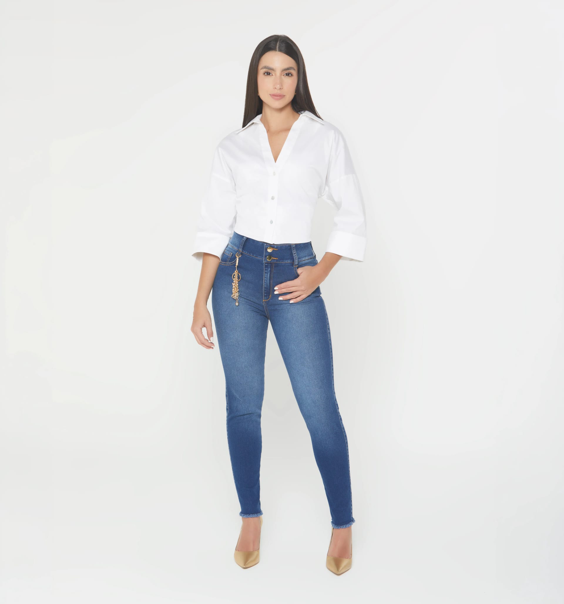 Jean  skinny tiro medio con borla - imagen 1