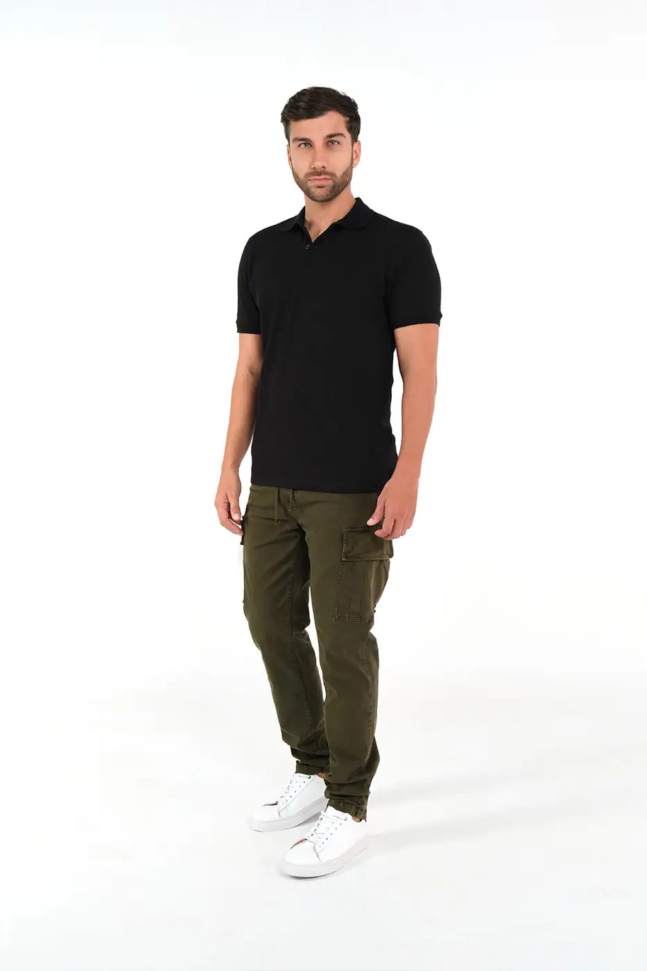 Pantalón Cargo Slim Fit Mezcla Algodón Verde Militar - imagen 1