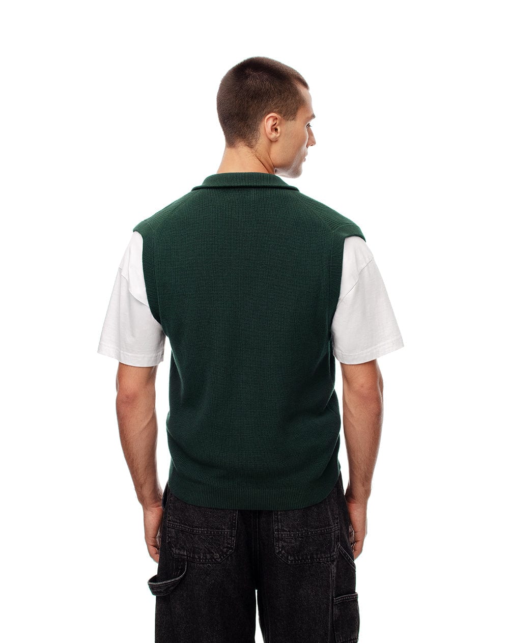 Chaleco regular tejido de punto algodón verde hombre - imagen 2