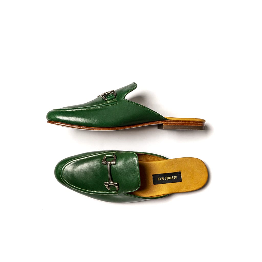 Loafer mules cuero verde olivo herraje - imagen 2