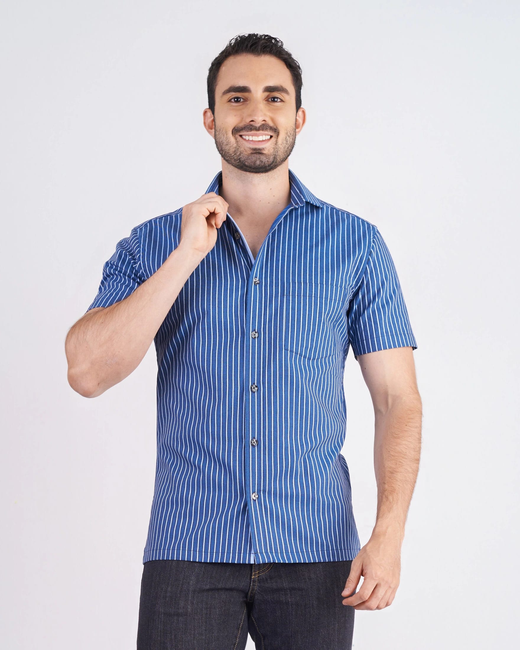 Camisa slim fit manga corta a rayas - imagen 1