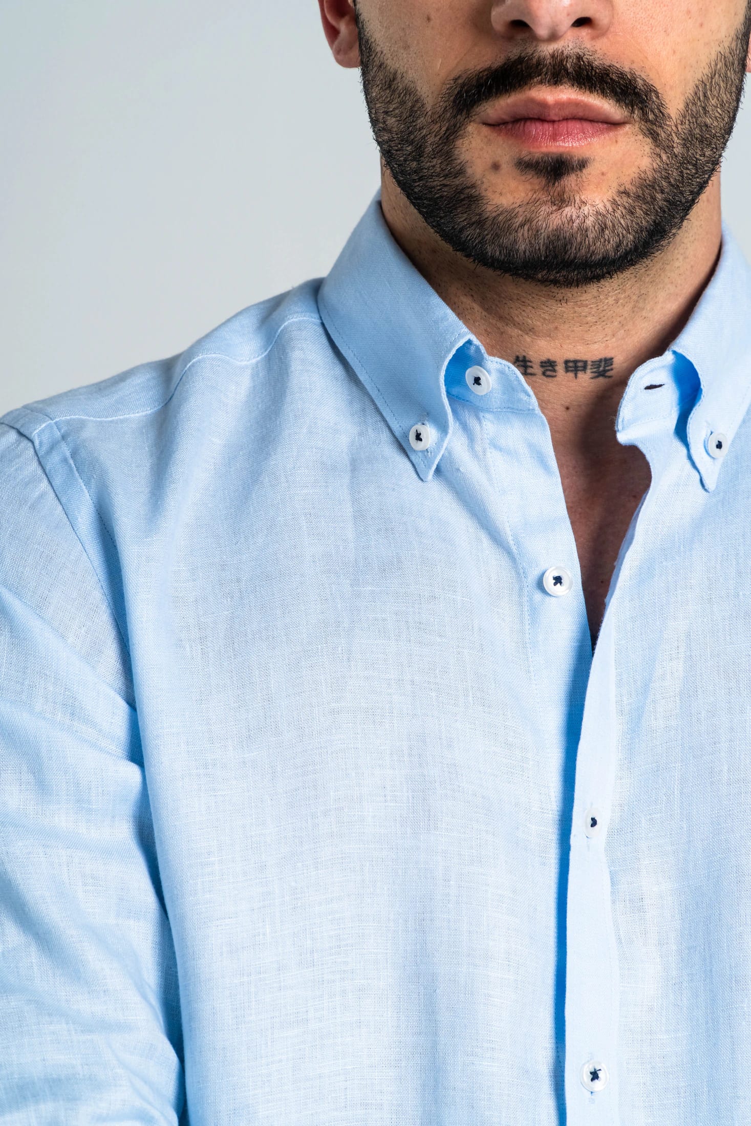 Camisa Botón Contraste Lino Azul Bebé - imagen 2