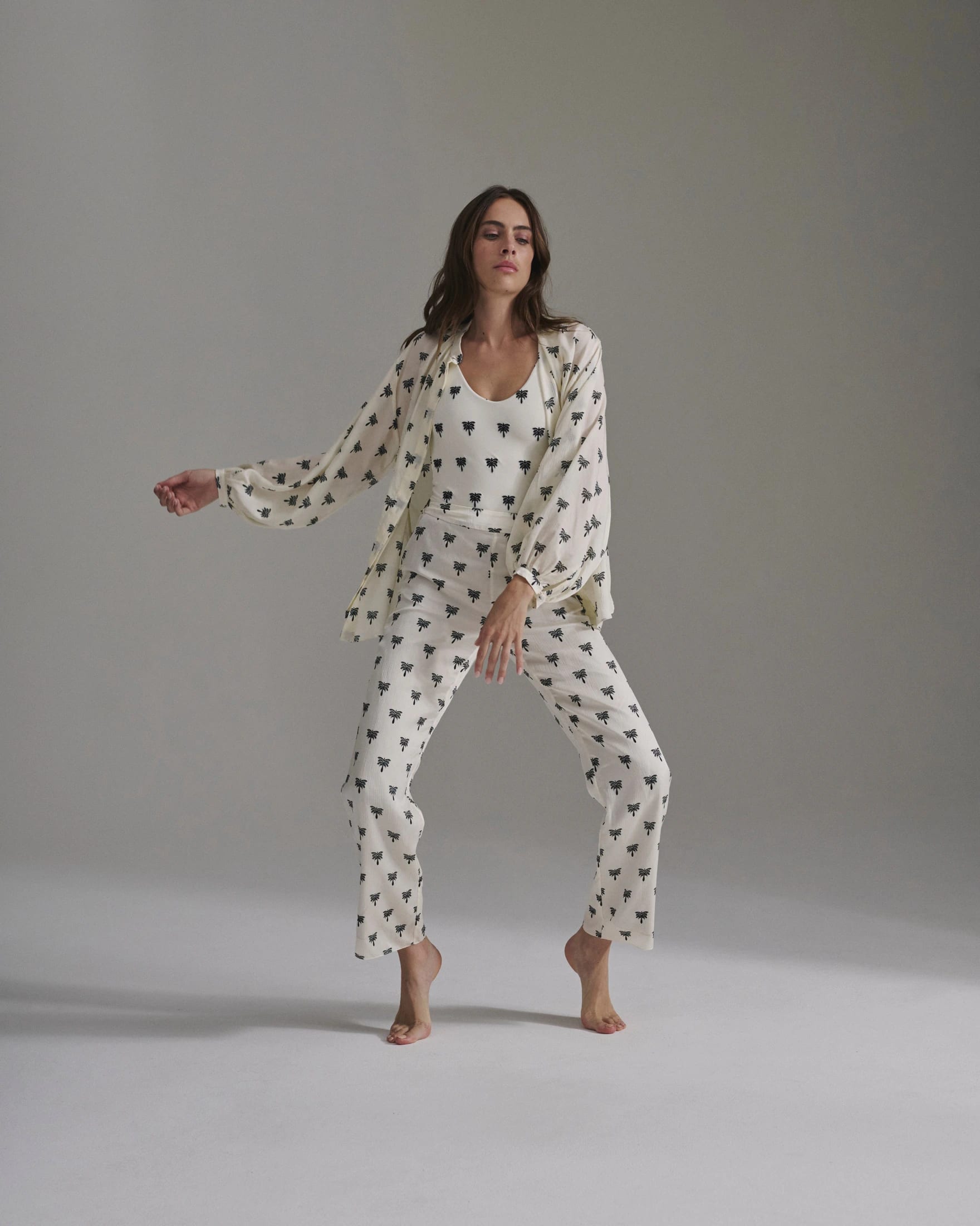 Don Simon Martellato Silk Shirt / Ivory - Black Polka Palms - imagen 4