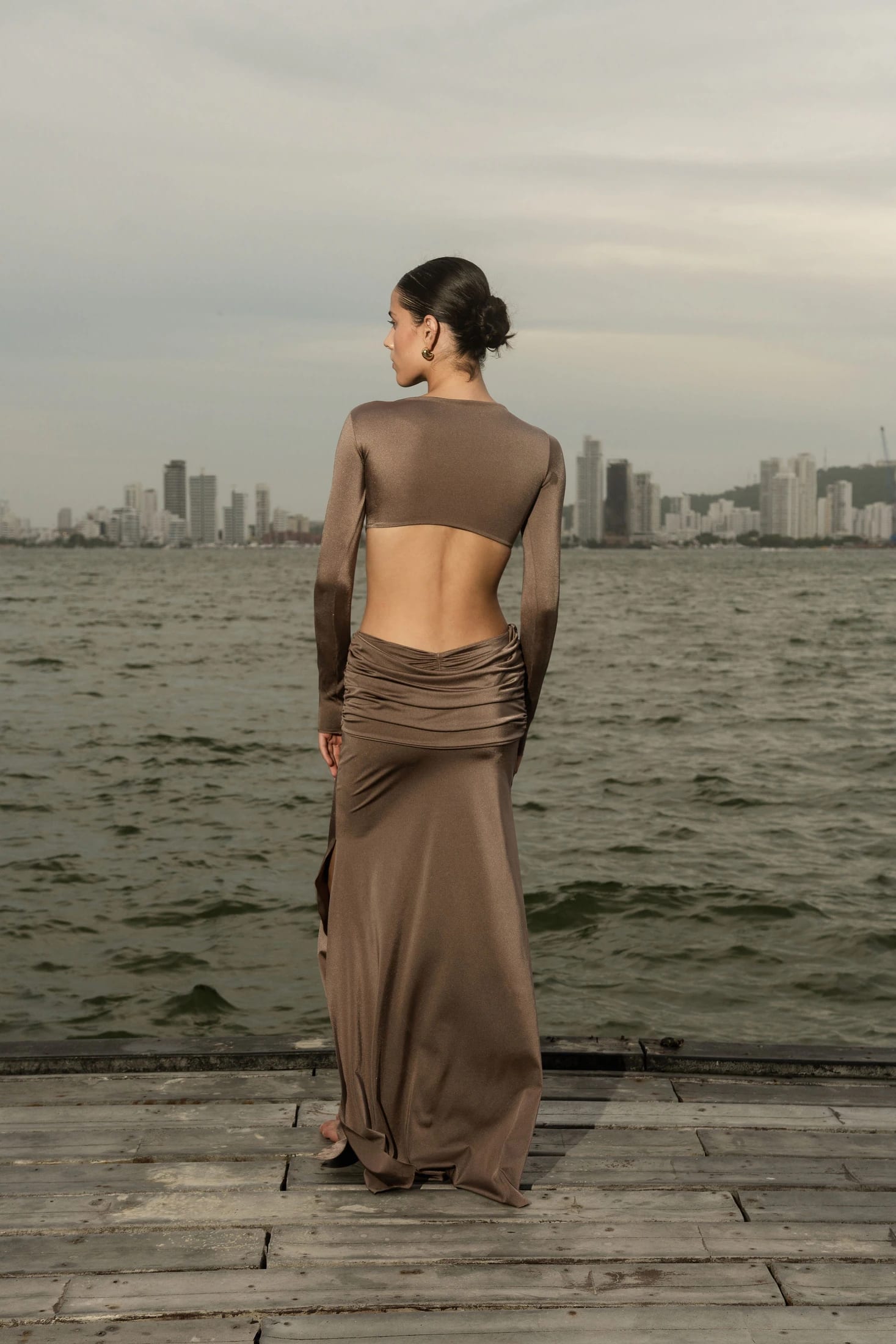 DANIELLE DRESS - SILK TIE TAUPE - imagen 2