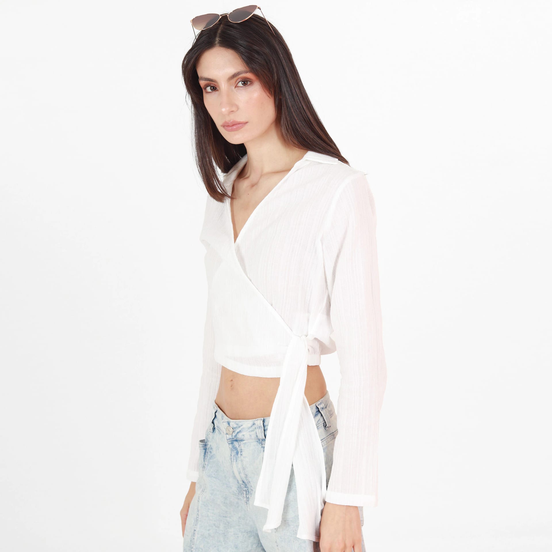 Blusa Cuello V Manga Larga con Lazo - imagen 4