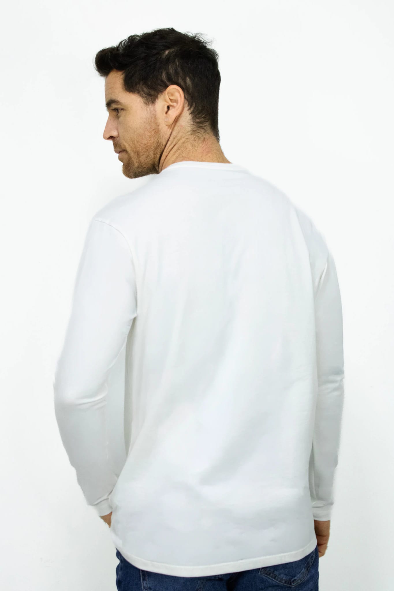 Camibuso Blanco Cuello Henley Manga Larga para Hombre - imagen 3