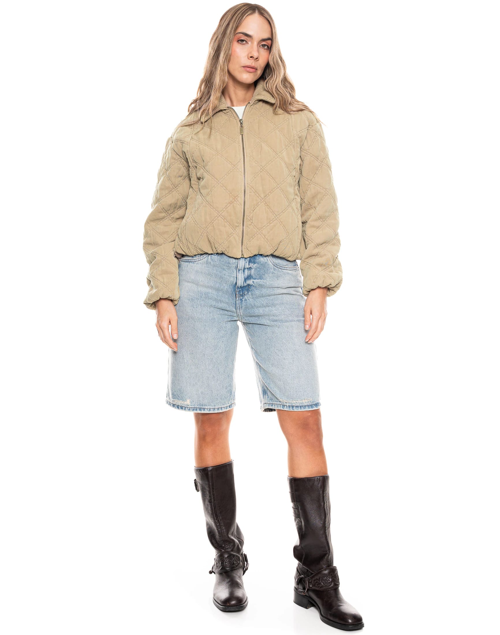 Chaqueta Bomber Acolchada Tiro Regular Color Café - imagen 3