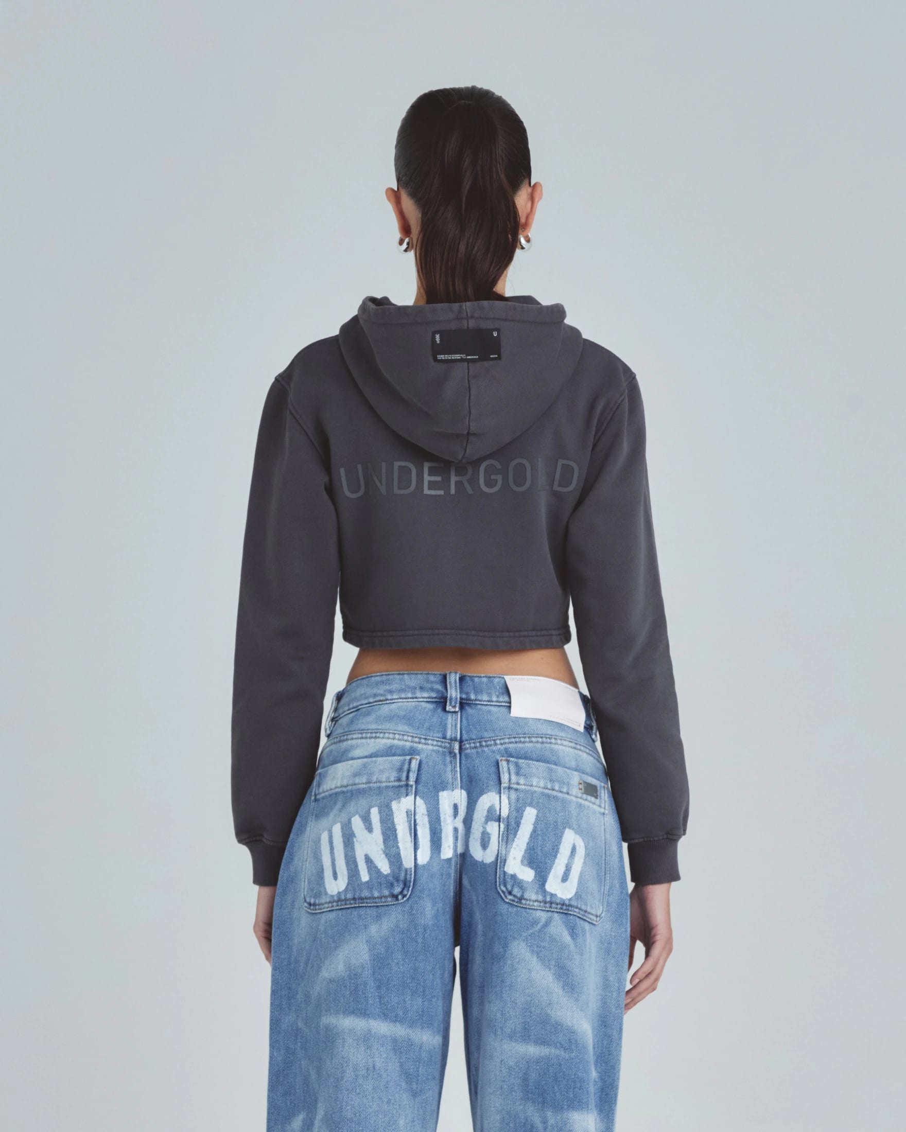 Line Basic Slim Fit Zip Up Cropped Hoodie Dark Gray - imagen 5