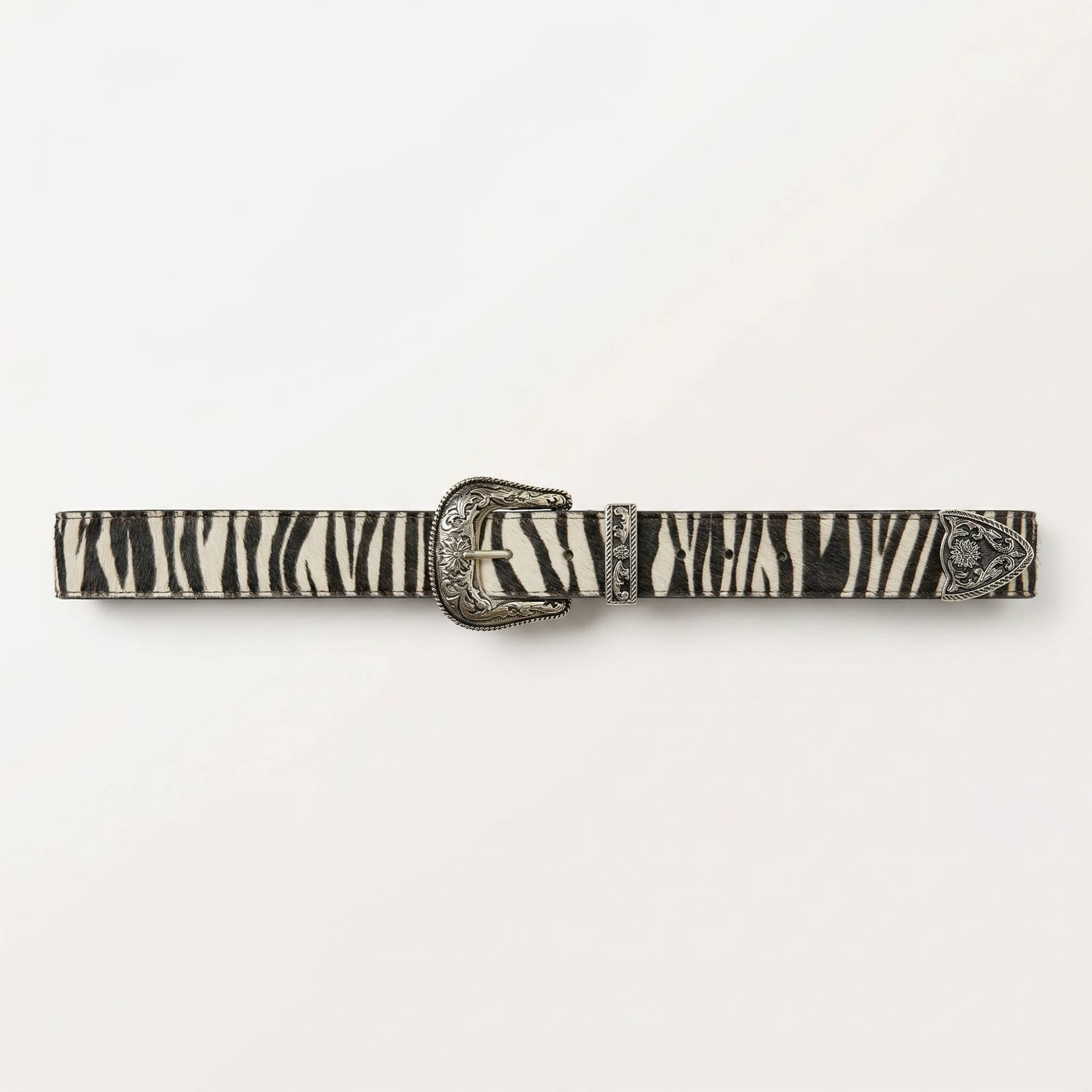 Cinturón de Cuero Zebra con Hebilla Western – Diseño de Autor - imagen 1