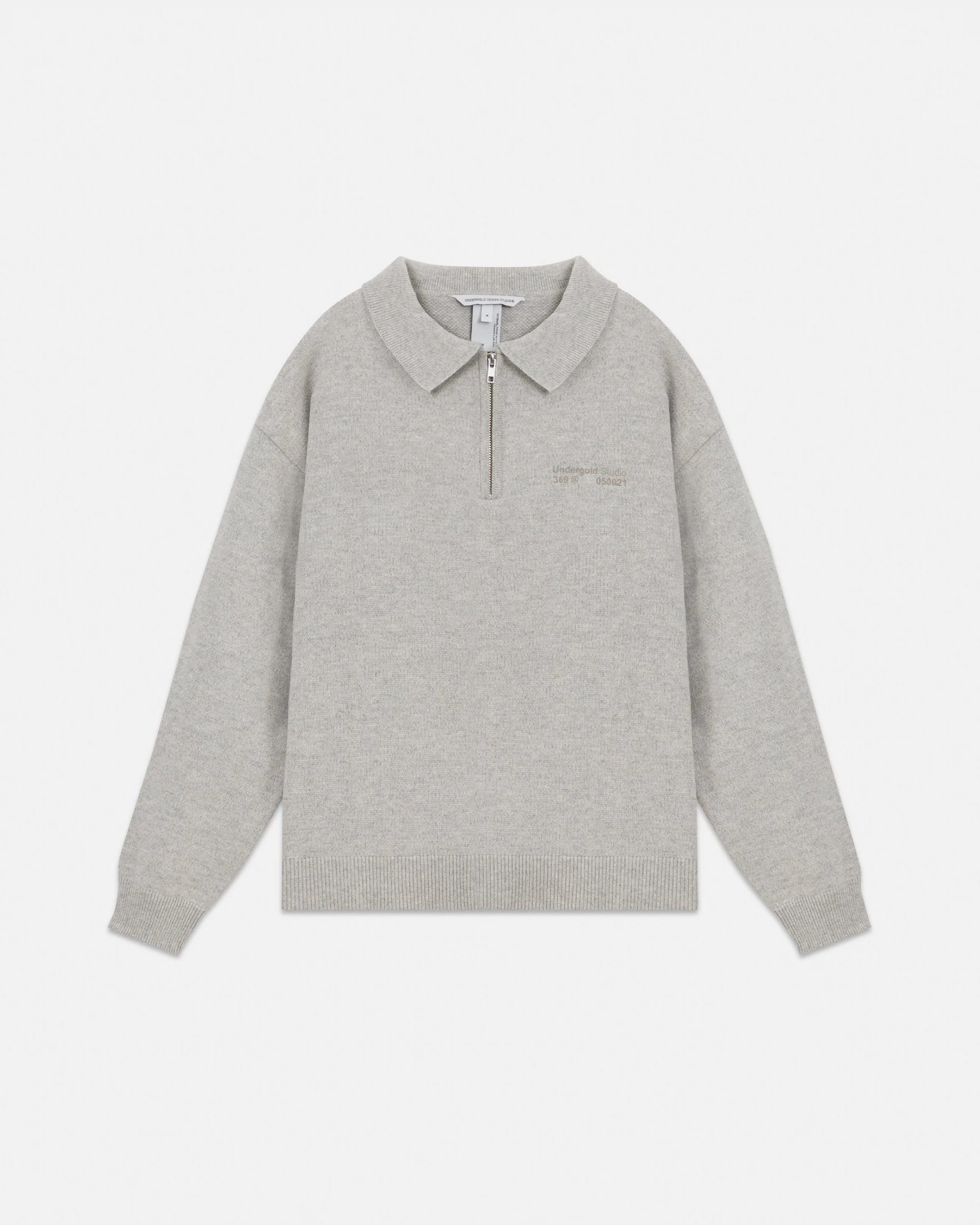 Line Knit Zip Up Long Sleeve Polo Shirt Seed Gray - imagen 1
