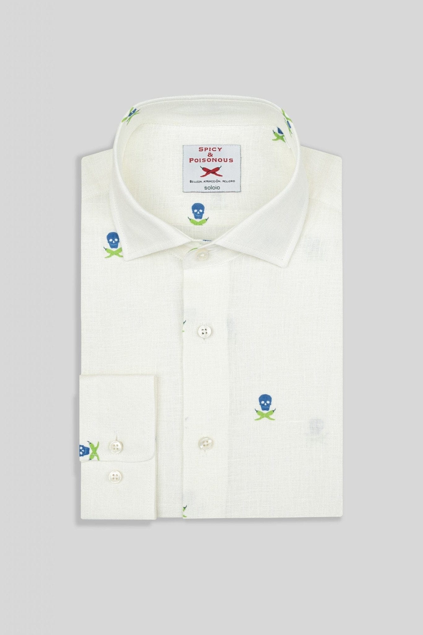 Men's linen shirt separated skulls white - imagen 3