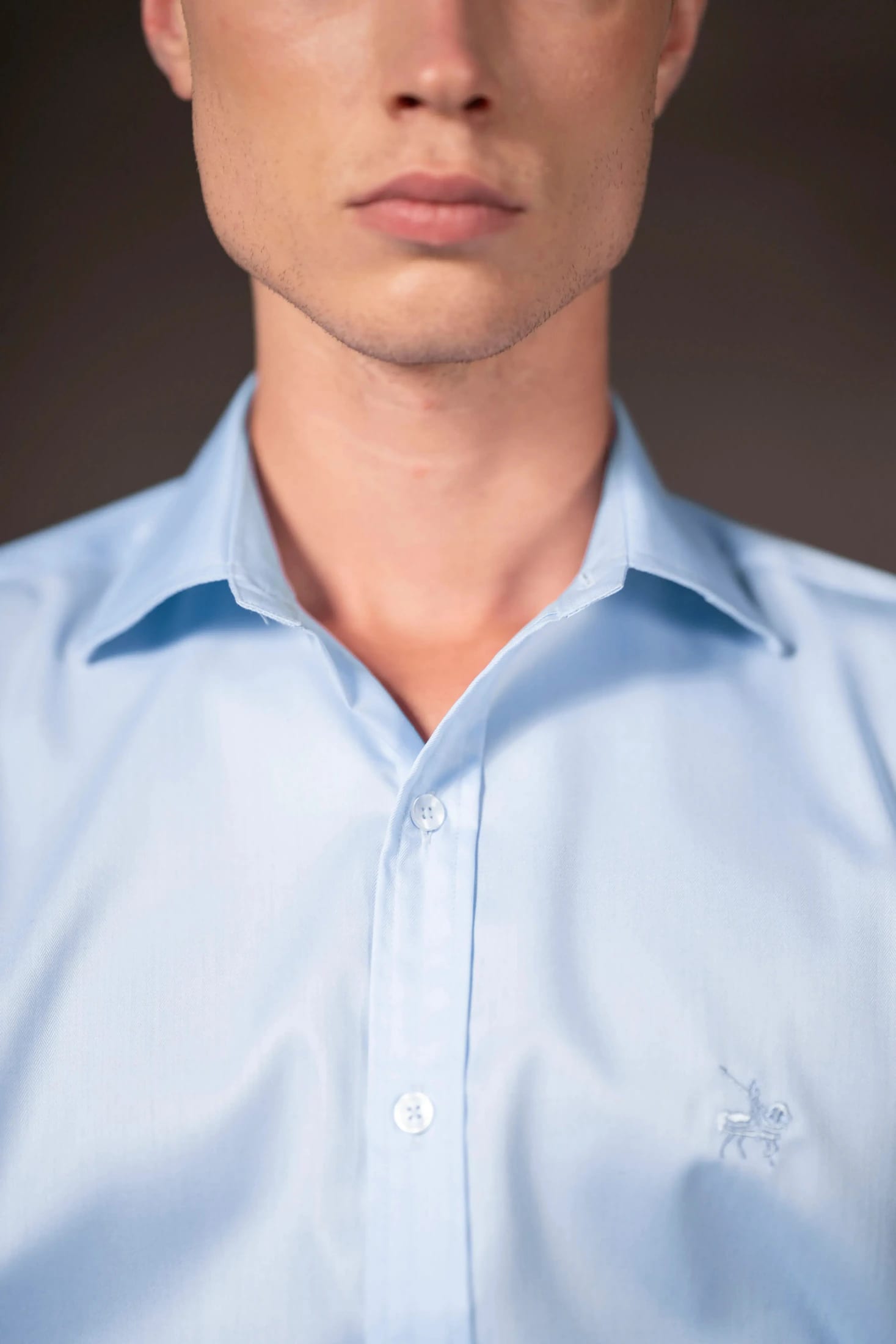 Camisa Herringbone Cuello Corbata Hombre Azul Claro - imagen 4