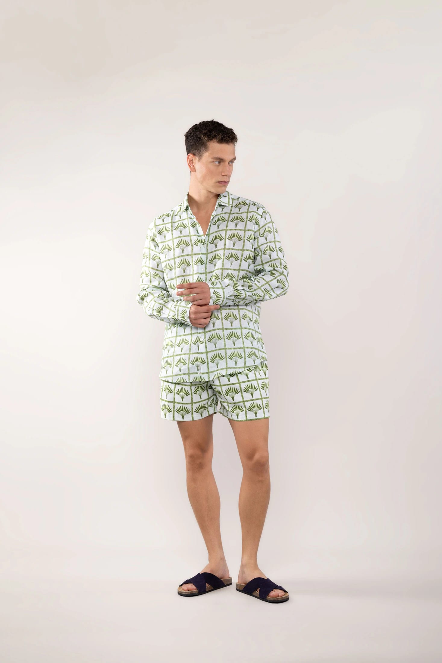 Men's linen shirt green palmar - imagen 3