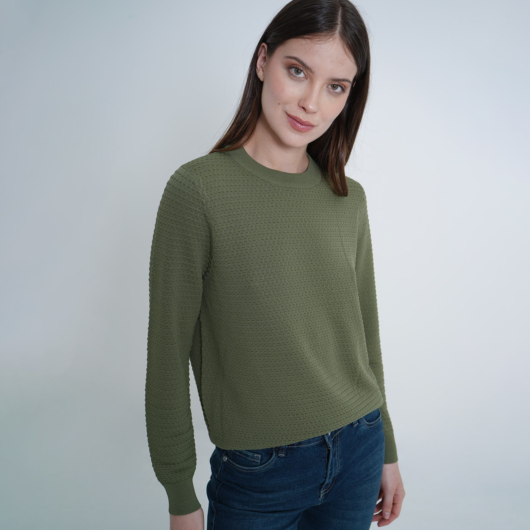 Sweater tejido texturizado cuello redondo manga larga - imagen 1